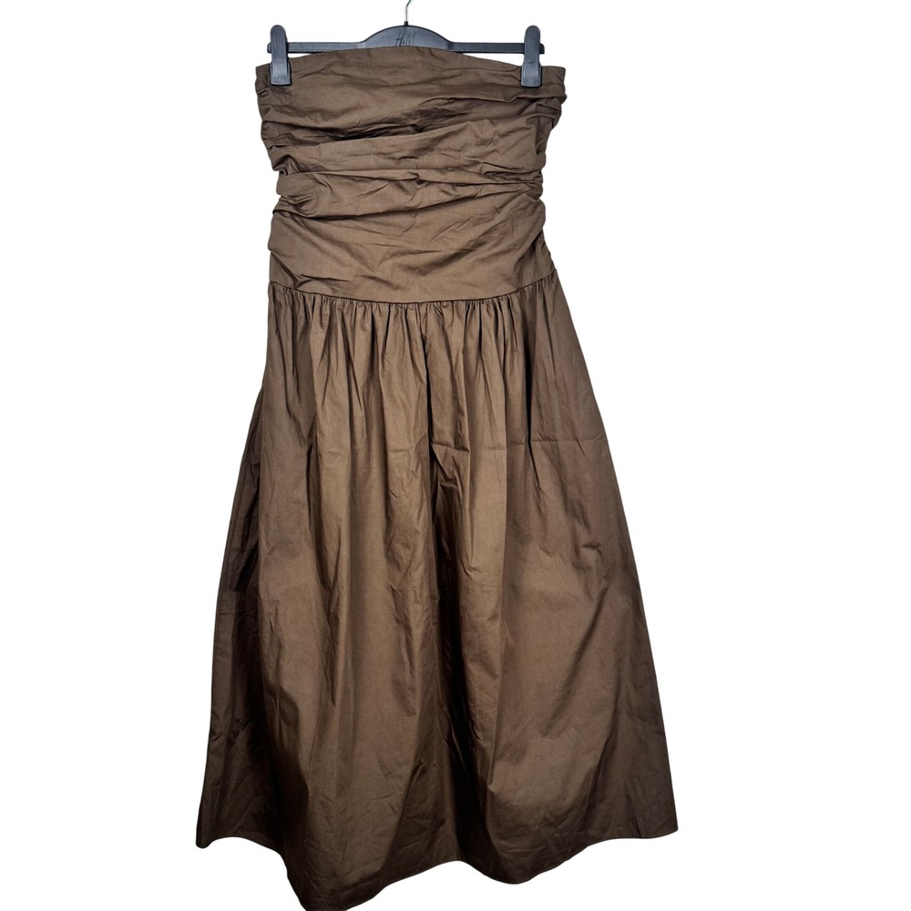 Strapless Midi Dress Ruched Bodice Flowy Skirt Boho Cottagecore Women's Large